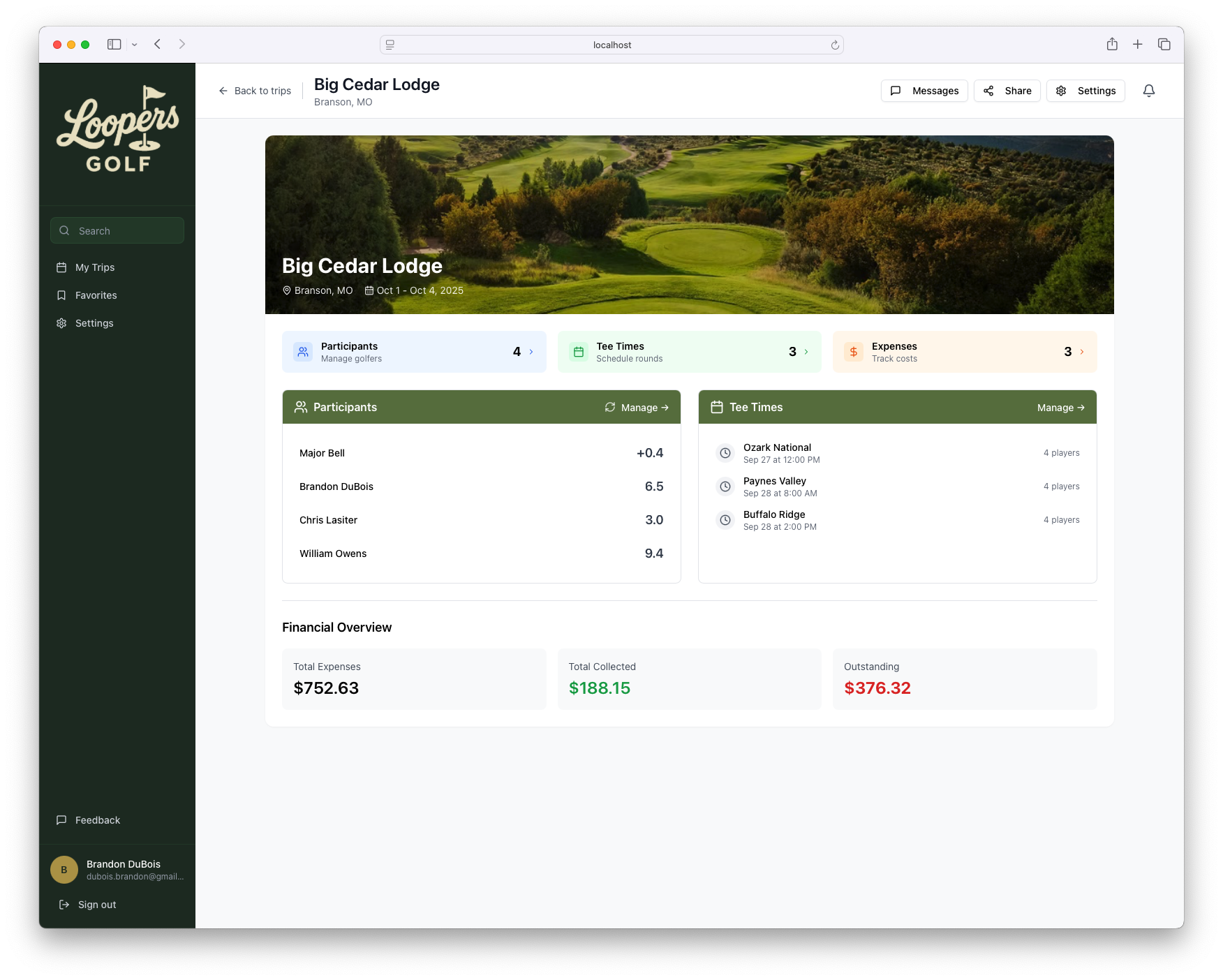 Loopers Dashboard - Trip Management