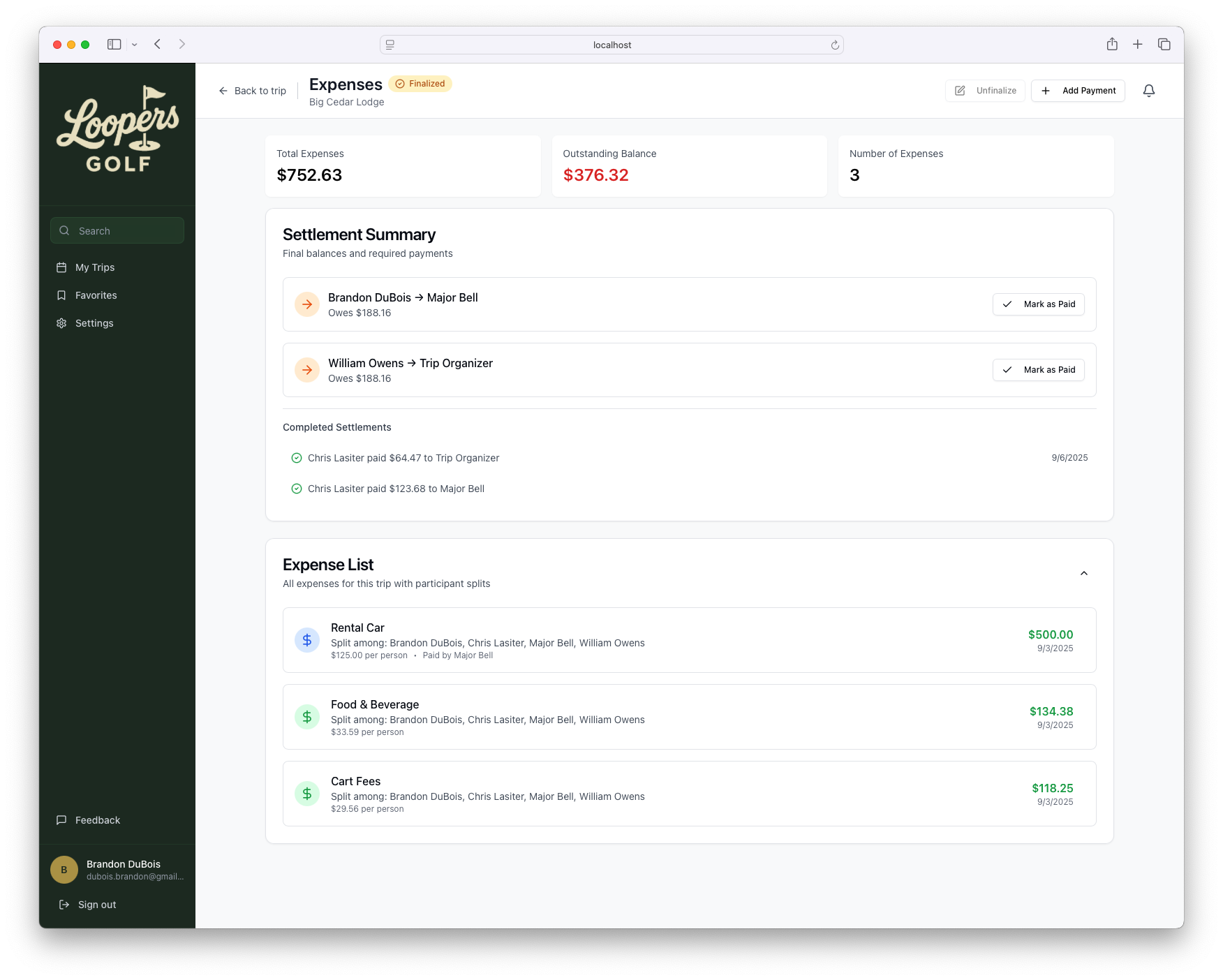 Loopers Dashboard - Expense Tracking